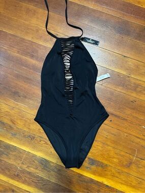 Victoria’s Secret NWT Black Halter One-Piece with Front Cutout
